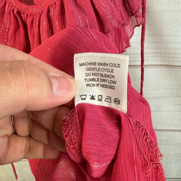 Charlotte Russe Pink Ruffled Neckline Blouse Size Medium - Picture 6 of 6